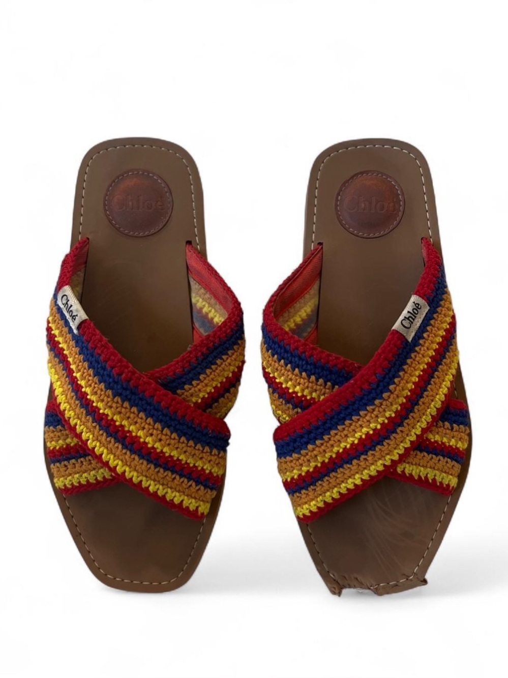 Chloe Multicolor Crochet Cross-Strap Sandals Sz-39 Pre Owned